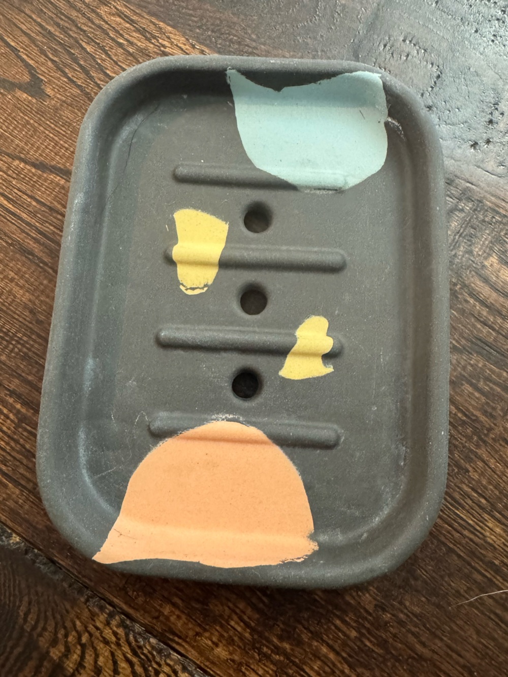 LUSH Cosmetics Soap Dish - Charcoal with Blue, Yellow & Peach Accents